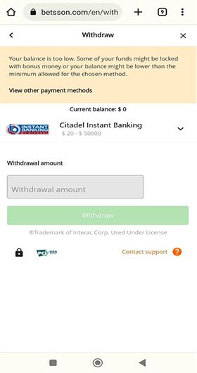 Citadel Instant Banking payment withdrawal step 3