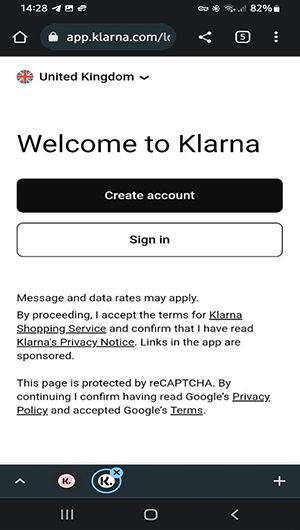 Deposit with Klarna - step 1