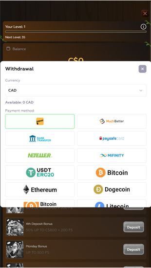 Mifinity payment withdraw - step 1