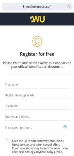 how to register Western Union step 3