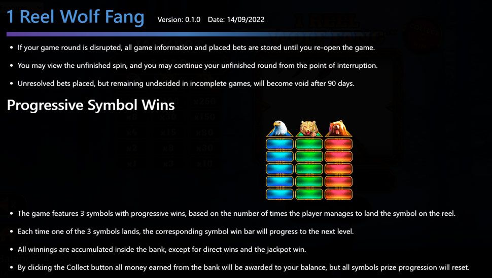 1 reel wolf fang slot paytable