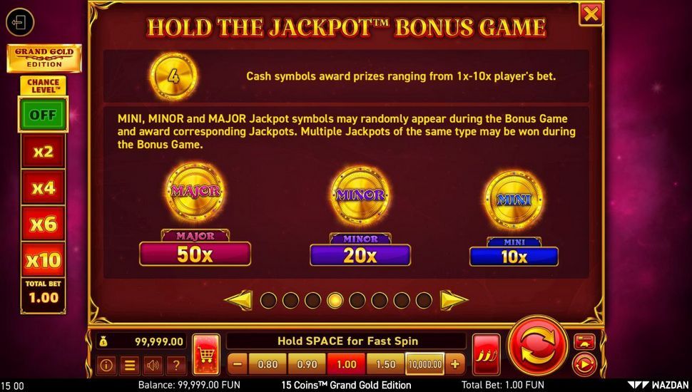 15 Coins Grand Gold Edition slot paytable