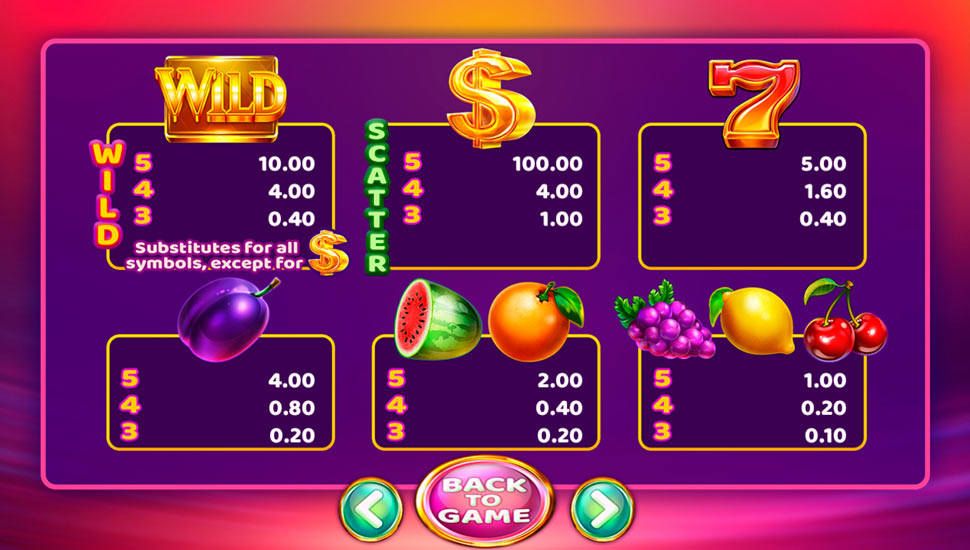 20 Boost Hot slot paytable