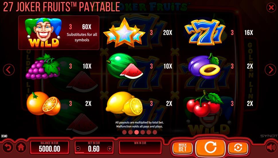 27 joker fruits slot - paytable