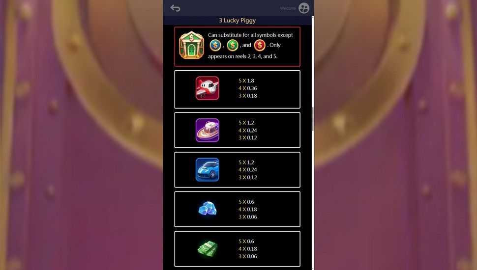 3 Lucky Piggy slot paytable