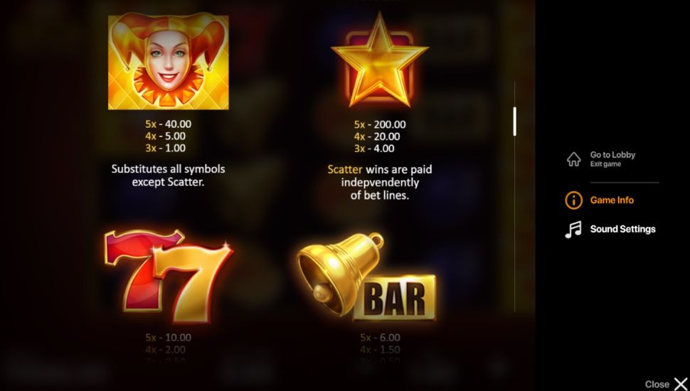 40 Joker Staxx: 40 Lines slot - paytable