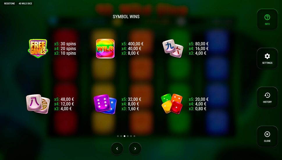 40 wild dice slot - paytable