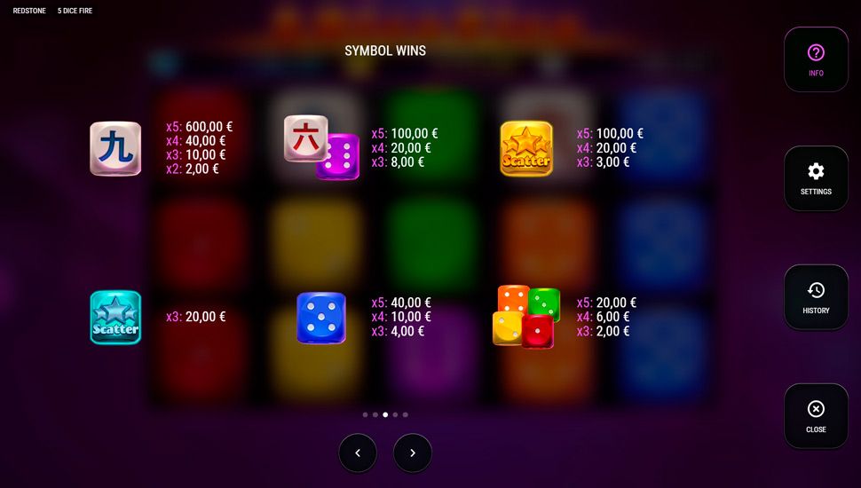 5 dice fire slot - paytable