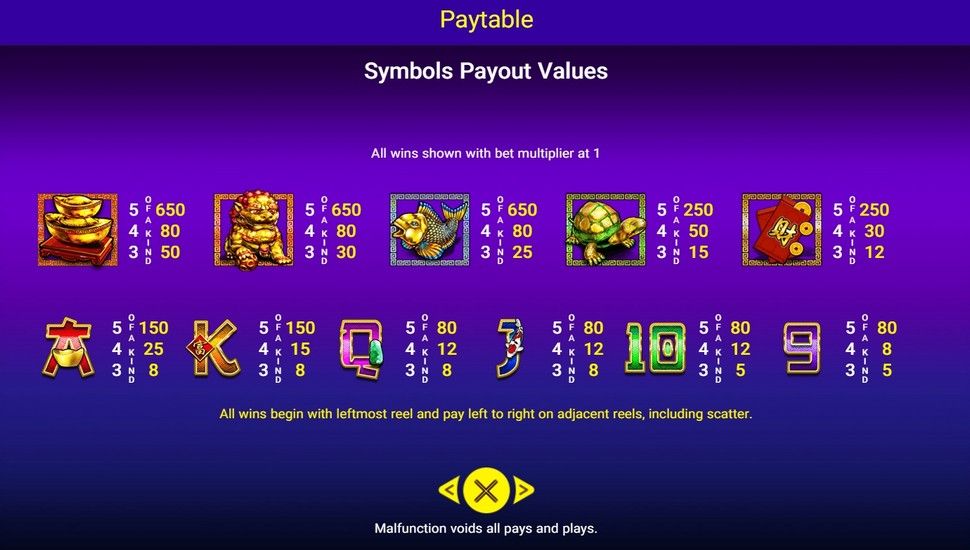 5 fortune dragons slot paytable