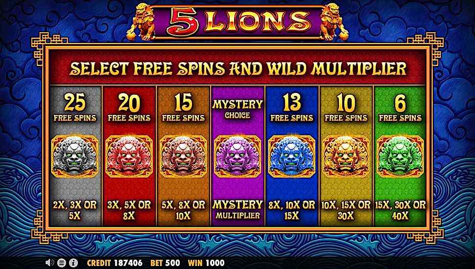 5 Lions slot free spins