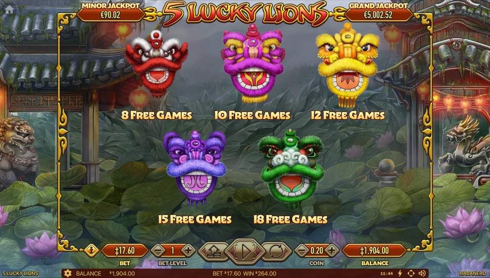 5 Lucky Lions slot bonus