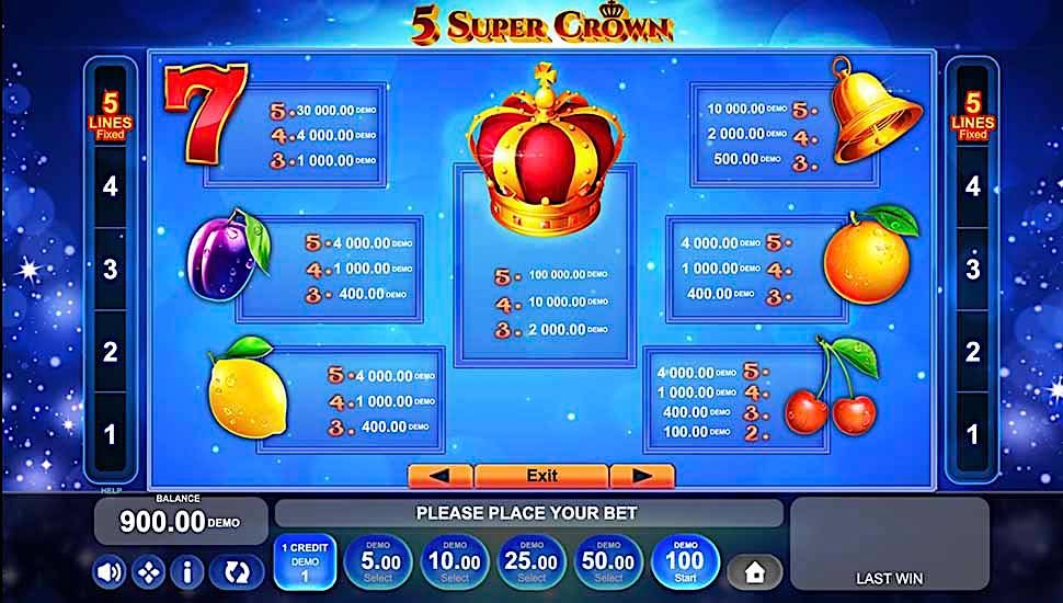 5 Super Crown slot paytable