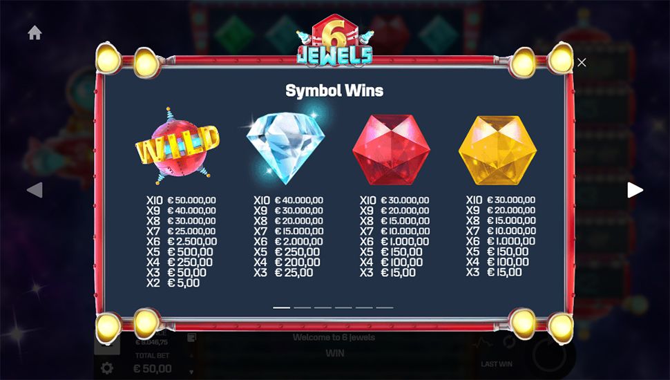 6 Jewels Slot - paytable