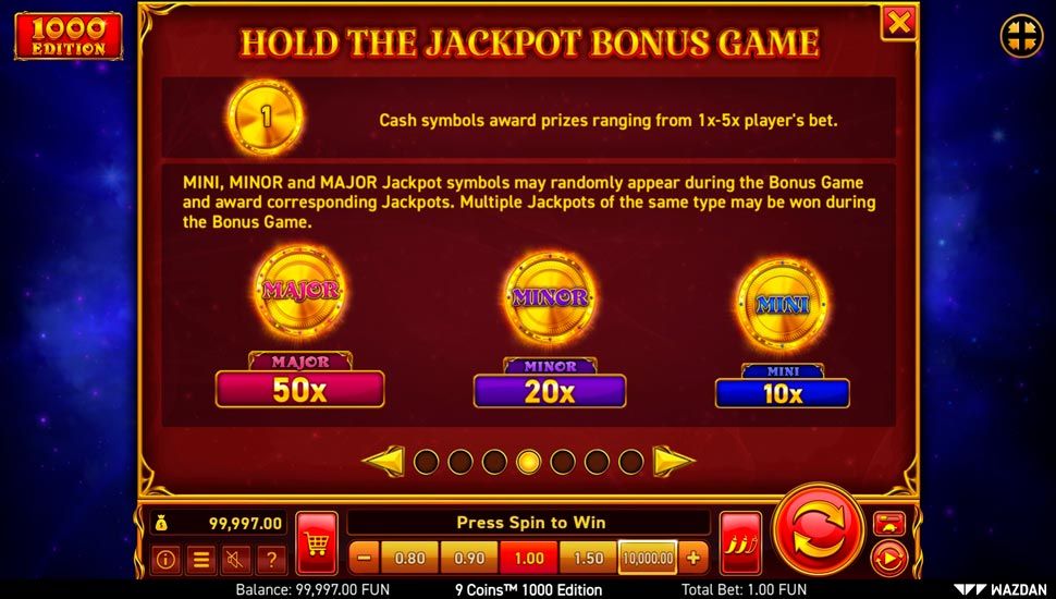 9 coins 1000 edition slot paytable