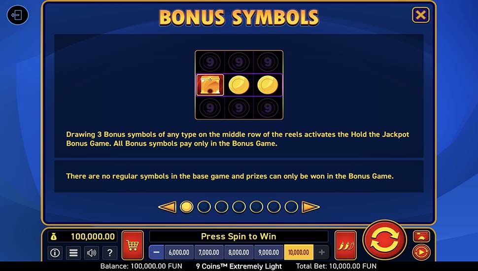 9 Coins Extremely Light slot paytable