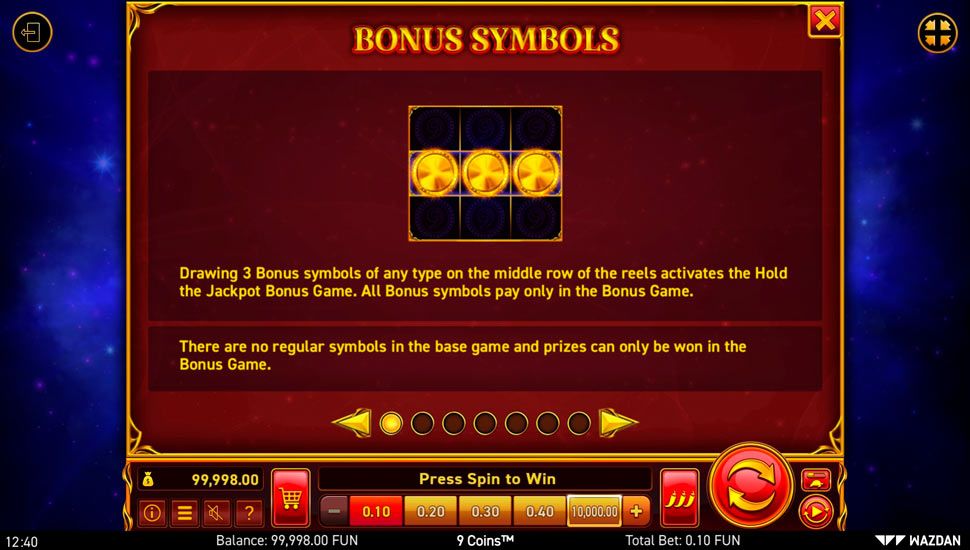 9 coins slot - paytable