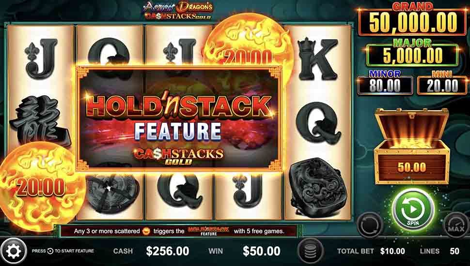 Action Dragons CashStacks Gold slot Hold and Stack Feature