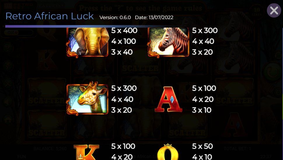 African Luck slot - payouts