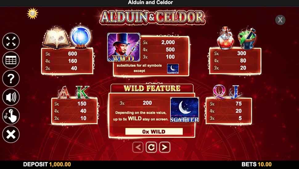 Alduin & Celdor slot paytable