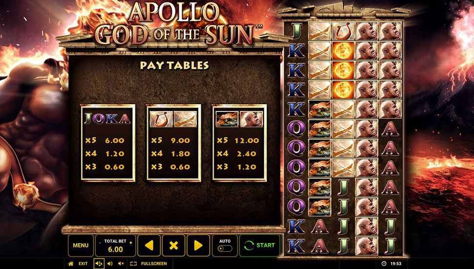 Apollo God of the Sun Slot - paytable