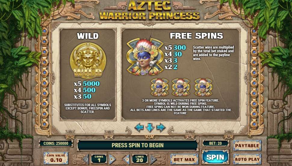 Aztec Warrior Princess slot payouts
