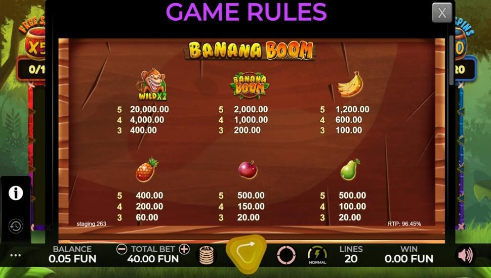 Banana Boom slot - payouts