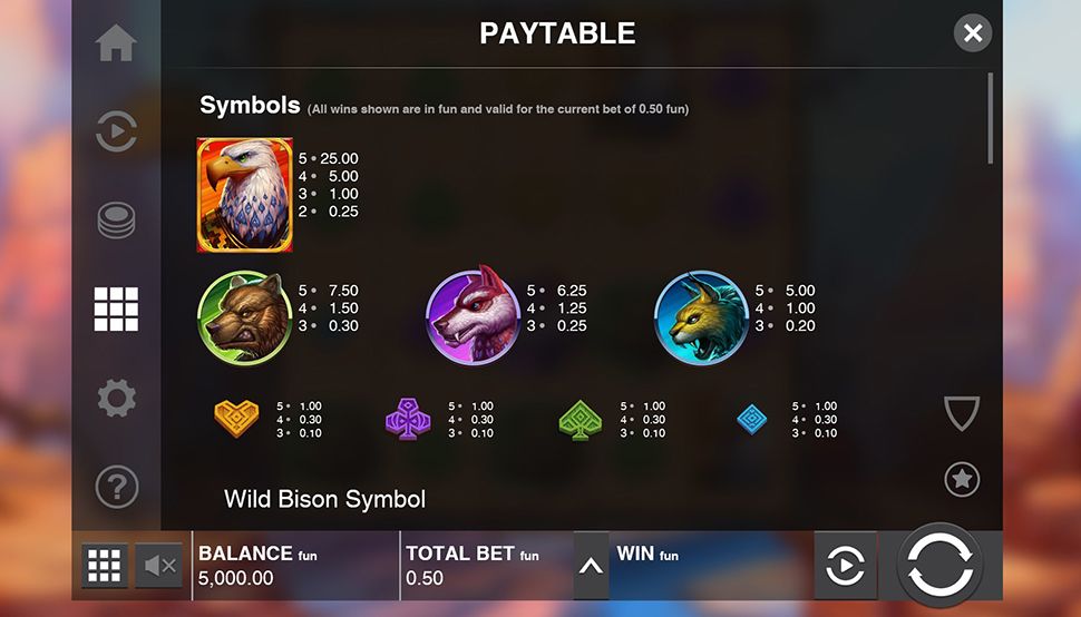 Bison Battle Slot - paytable