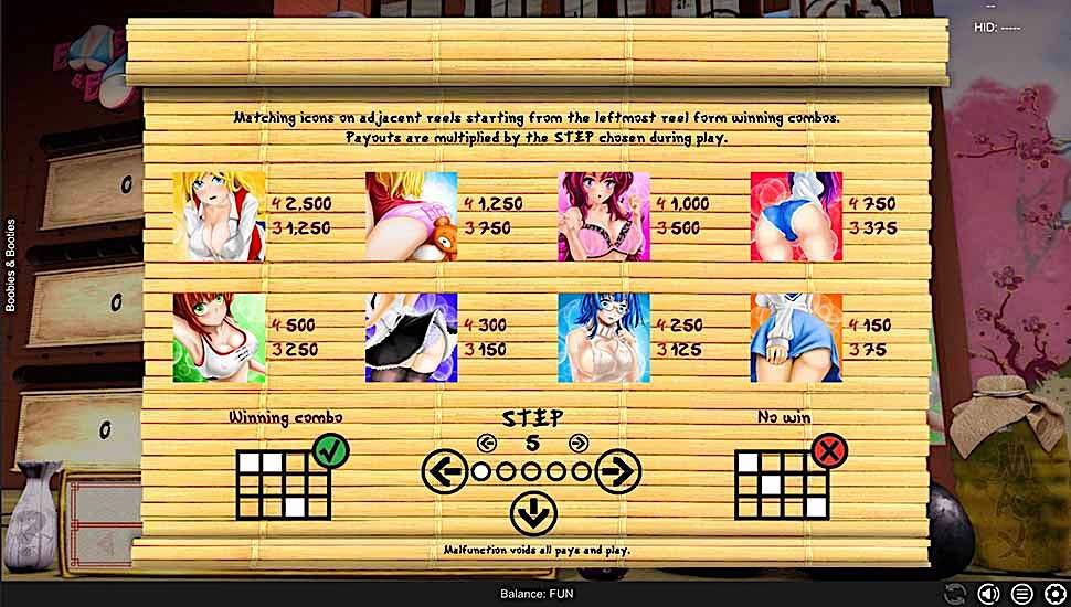 Boobies And Booties slot paytable