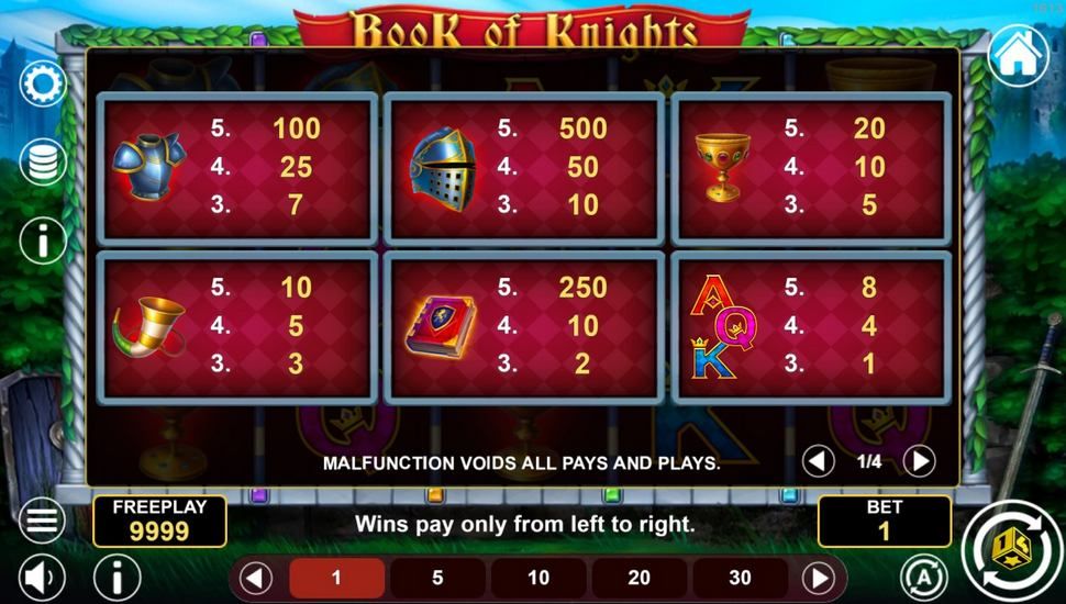Book of Knights slot Paytable
