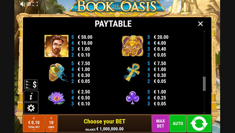 Book of Oasis Slot - paytable