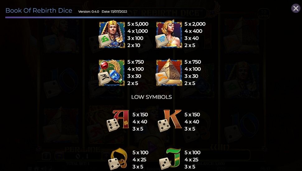 Book of rebirth dice slot paytable