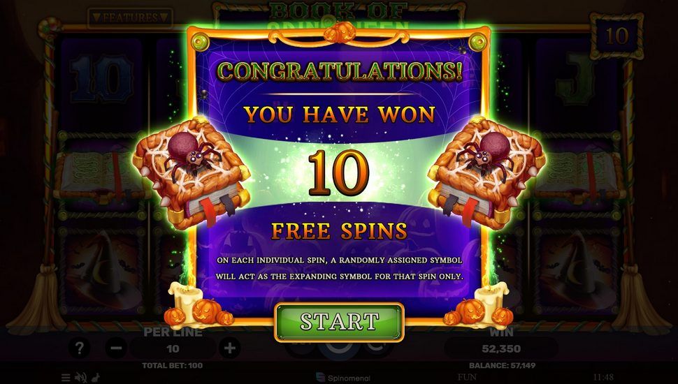 Book of SpinOWeen slot free spins