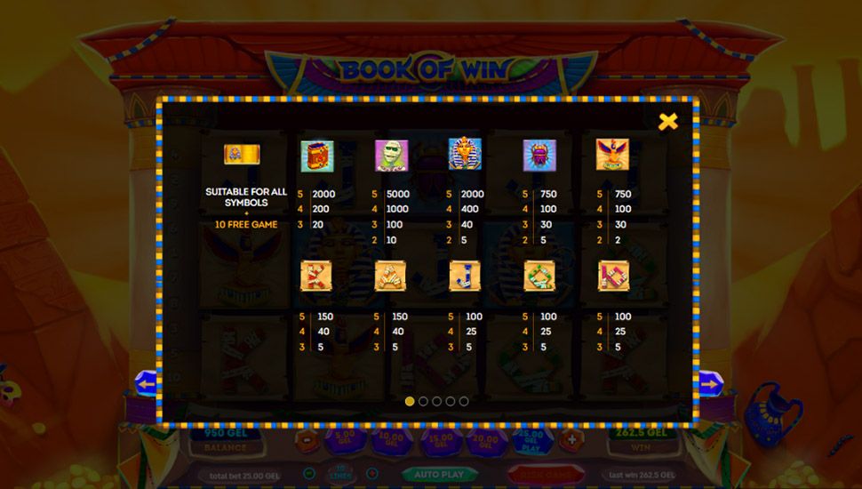 Book of Win slot paytable