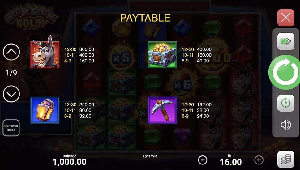 Boom-Boom-Gold slot paytable
