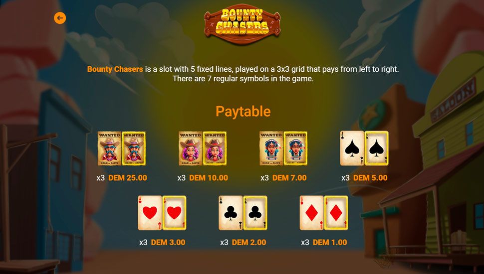 Bounty Chasers slot paytable