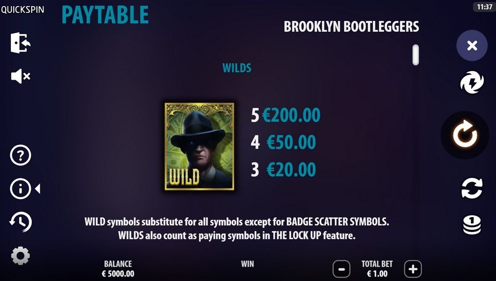 Brooklyn Bootleggers slot Paytable