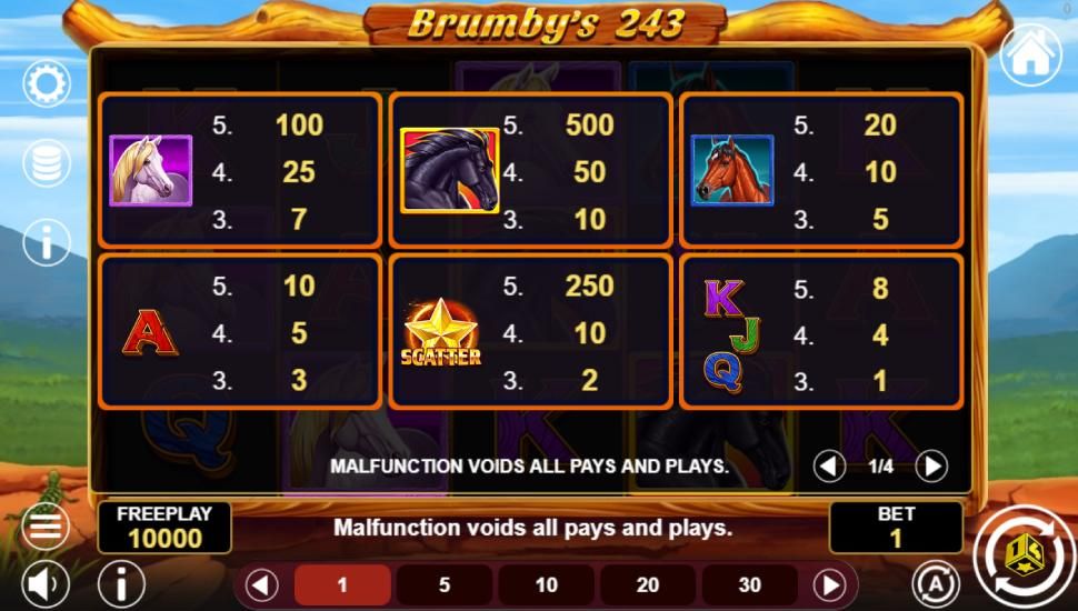 Brumby's 234 slot - payouts