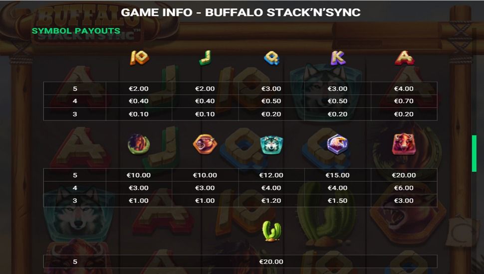 Buffalo Stack'n'Sync Slot - Paying Table