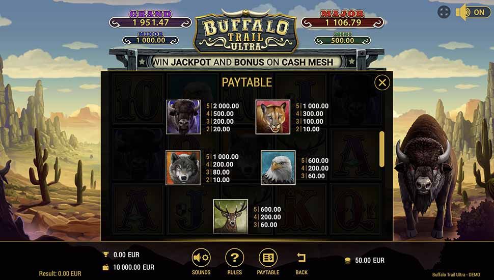 Buffalo Trail Ultra slot paytable