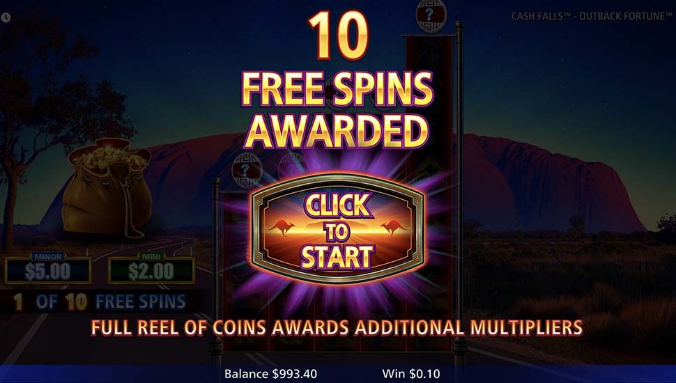 Cash Falls Outback Fortune slot free spins