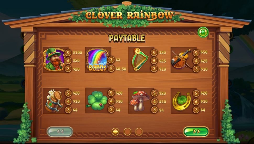 Clover Rainbow Slot - Paytable