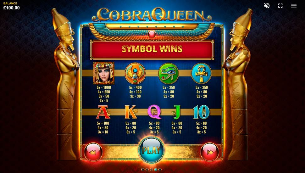 Cobra queen slot - paytable