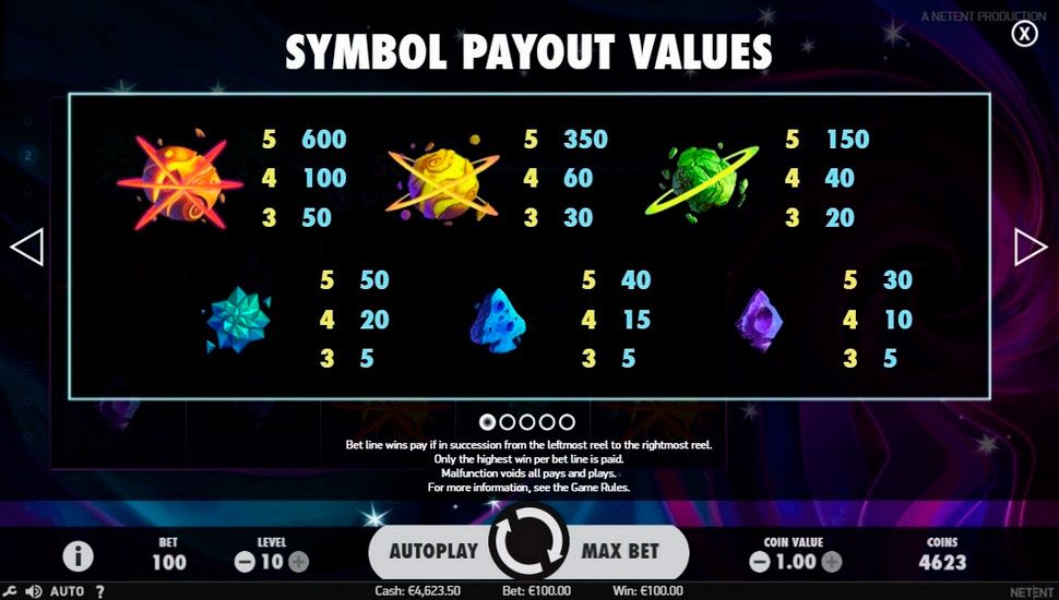 Cosmic eclipse slot paytable