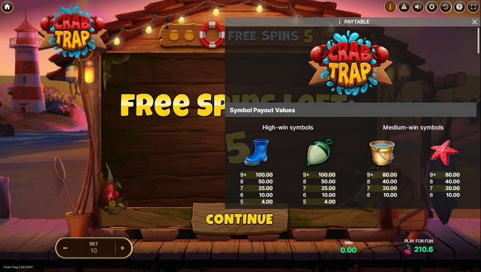 Crab Trap slot Paytable
