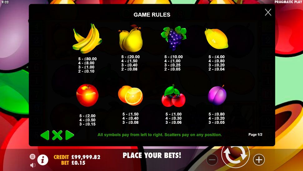 Crazy 7s slot paytable