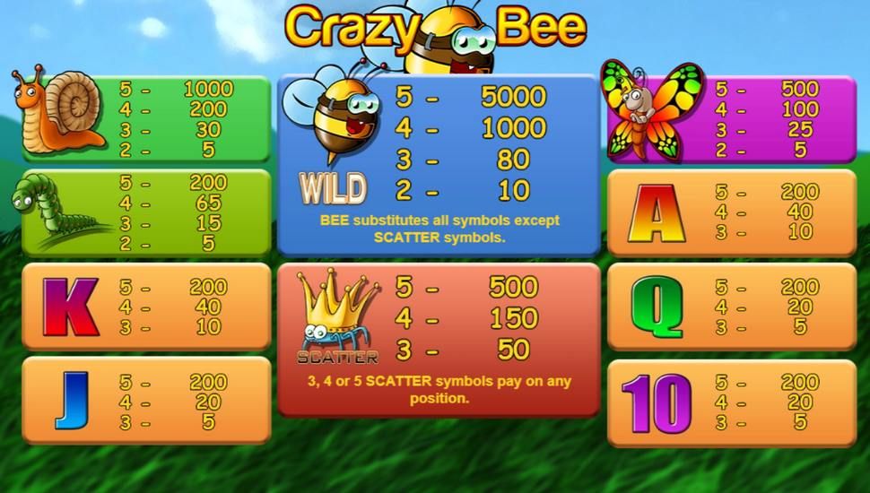 Crazy Bee Slot - Paytable