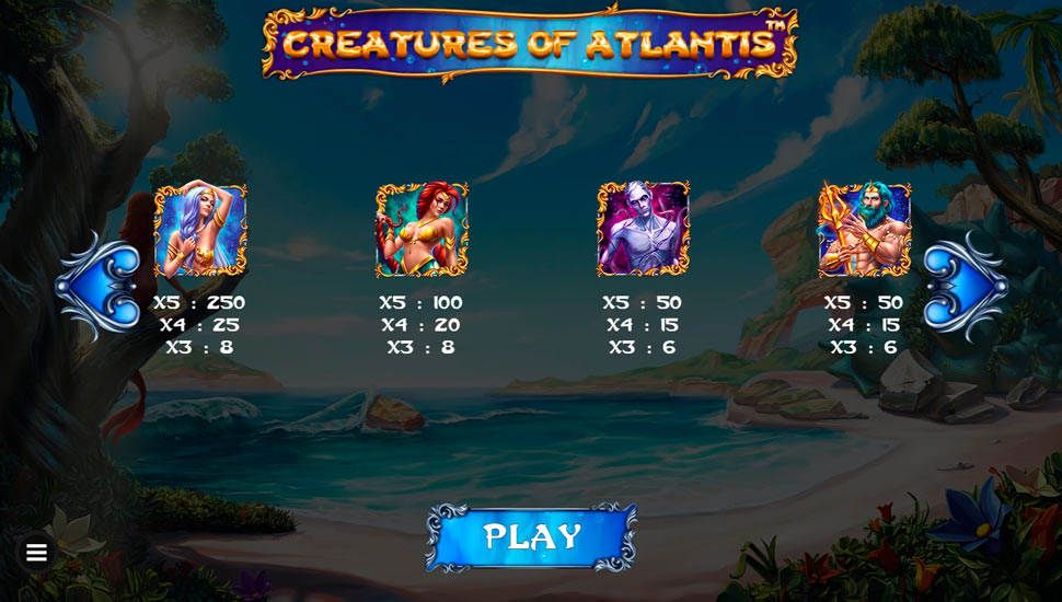 Creatures of Atlantis slot paytable