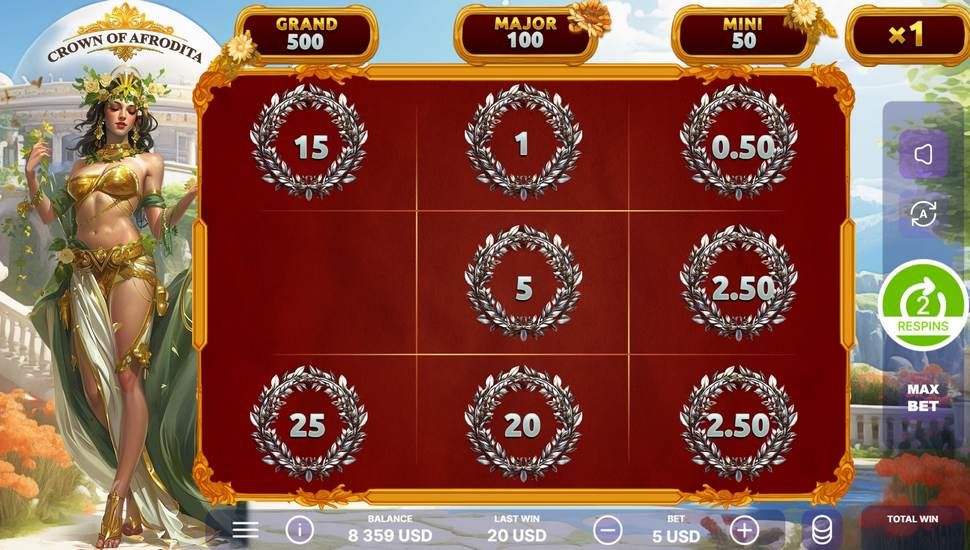Crown of Afrodita slot jackpot bonus game