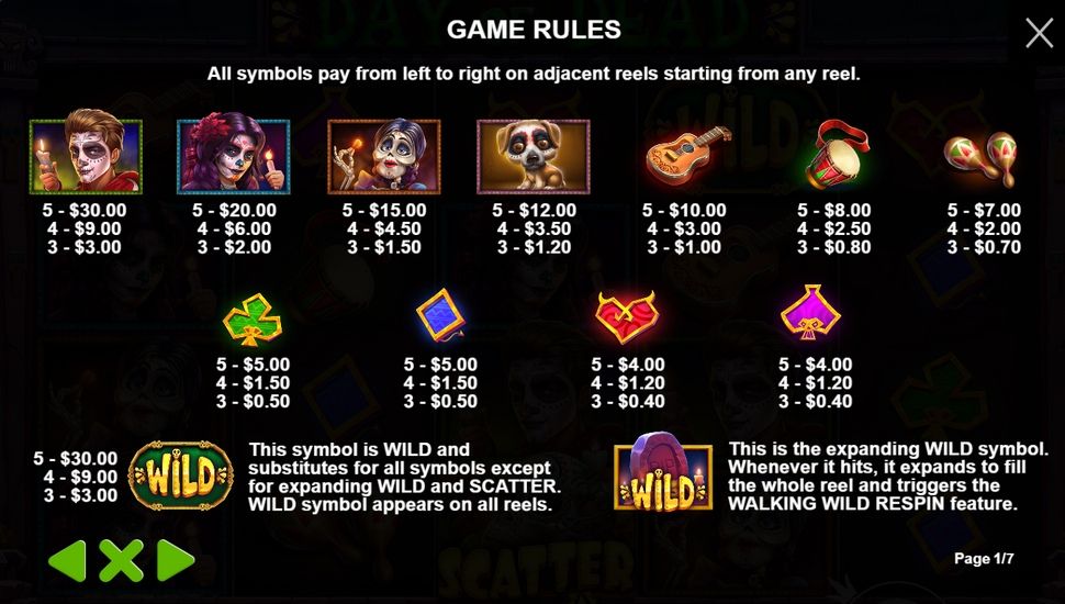 Day of Dead slot paytable