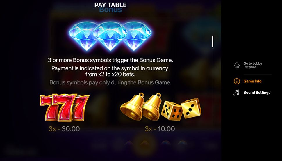 Diamond Fortunator: Hold and Win - paytable